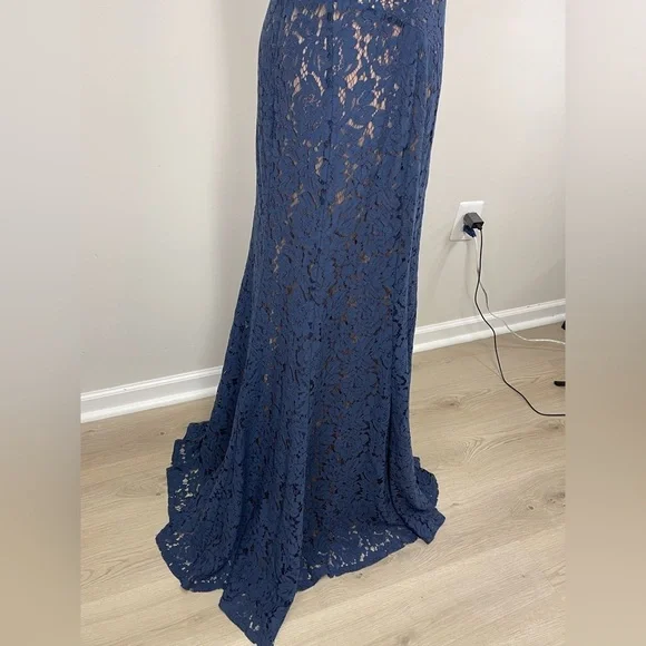 NWT Rene Ruiz Illusion Lace Floral Gown Navy Blue Size 6 - Picture 14 of 16
